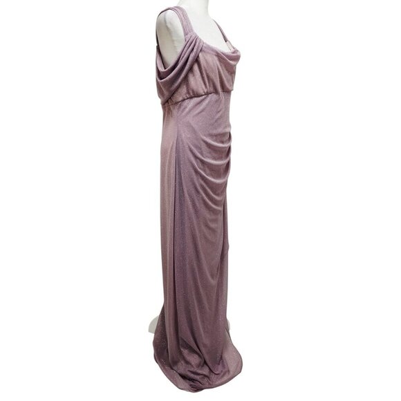 Alex Evenings Mauve Patty Dress Sparkle Draped Gown Cold-Shoulder Size 16 Wear - Picture 7 of 11